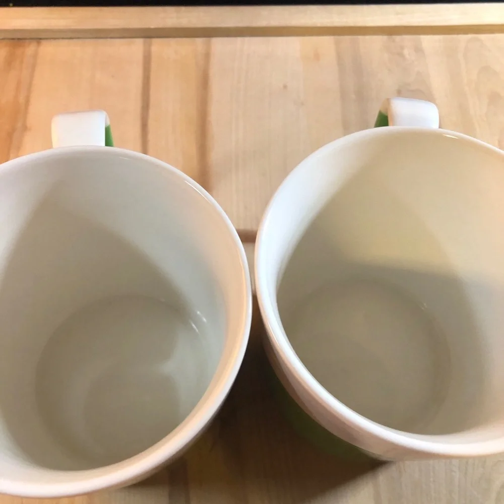 Crate and Barrel Coffee Mug Two Toned Spilt Design Green SET OF 2